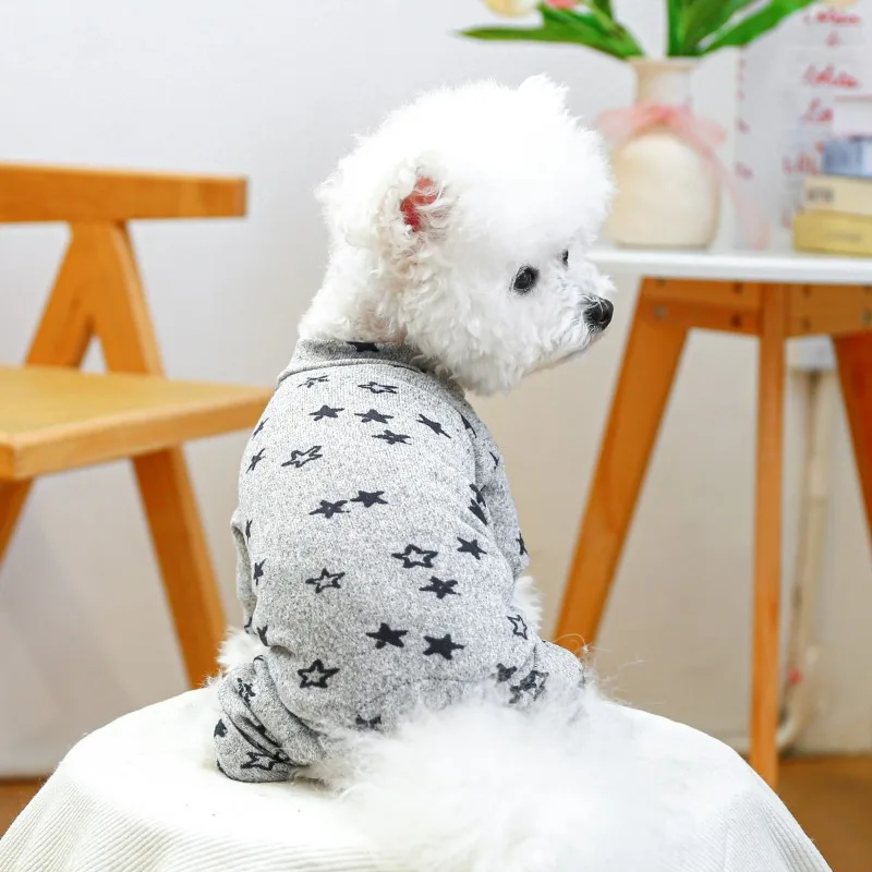 جمبسوت للكلاب لربيع وصيف ملابس جديدة للكلاب الأليفة ملابس جرو صغيرة ملابس منزلية على شكل نجمة رمادية
