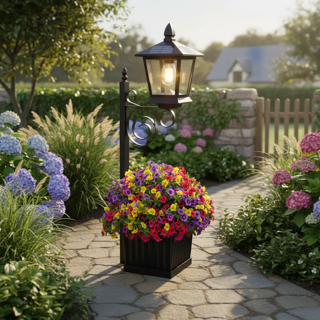 

Wall-Mounted Solar Garden Light Waterproof IP54 Solar Powered Pathway Light with Planter Front Porch Decor (No Flowers Included)