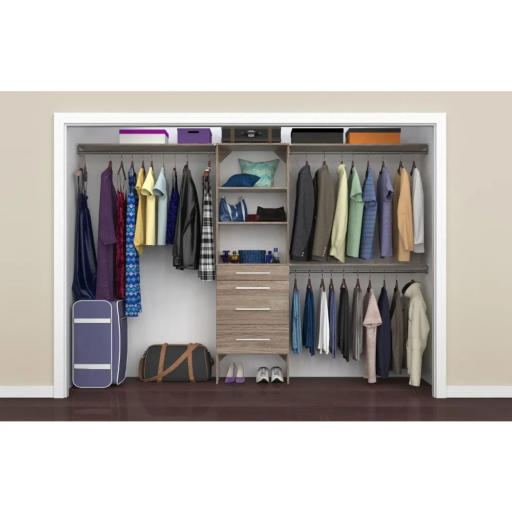 Modern 25-Inch Closet Organizer with Shelves and 4-Drawers, Natural Gray