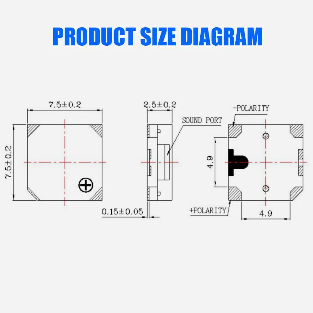 50 PZ Beelee 80db SMD Monami 7.5*7.5mm Piezo Attivo Buzzer Evidenziatore Plastica Pastello 601 Con Nero Nero Mercato Montaggio Superficie