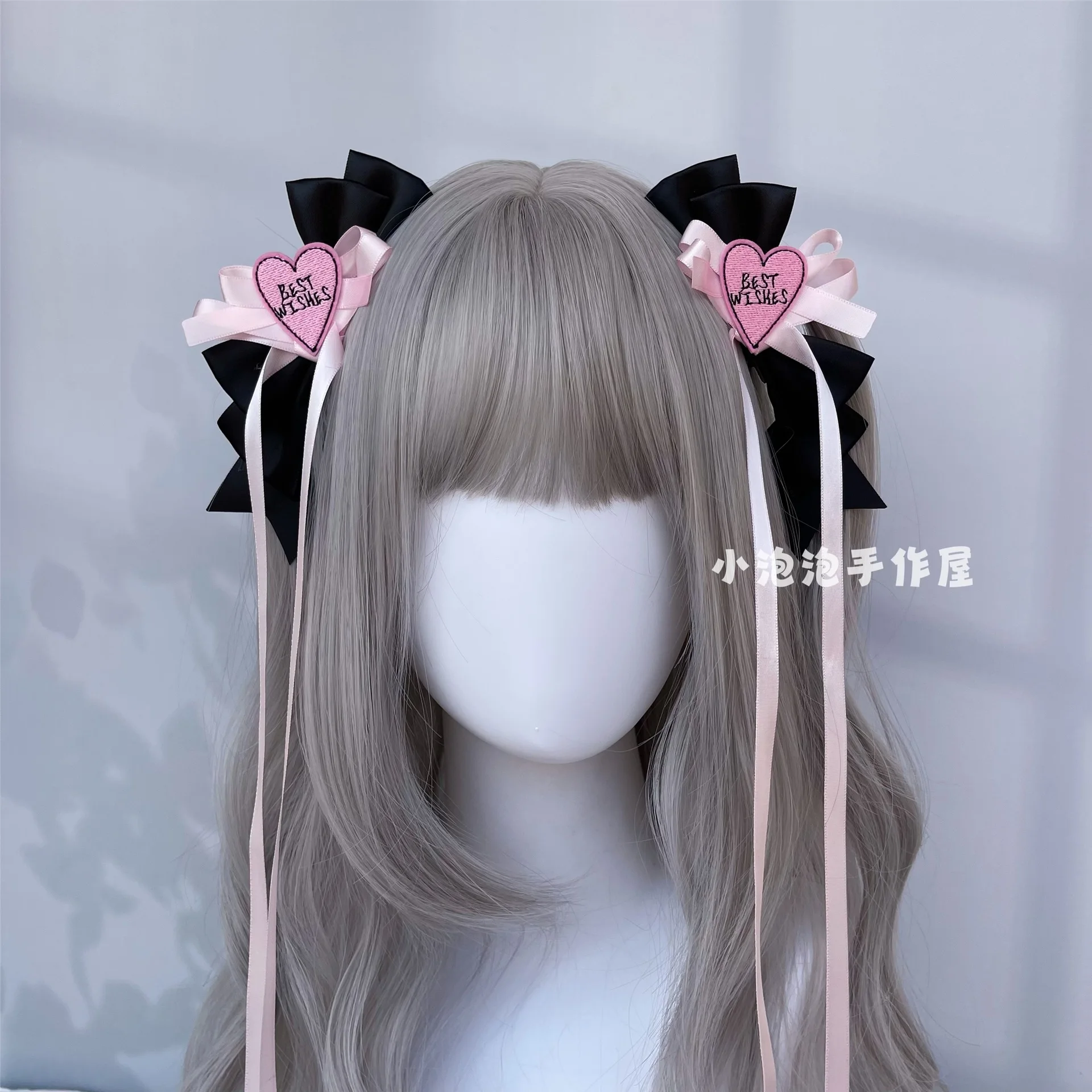 Bud Series Black Pink Bow Hairpin Sweet Streamer Double Ponytail Pair Clip Japanese Jk Headdress Lolita Girl Hair Acceptsoires