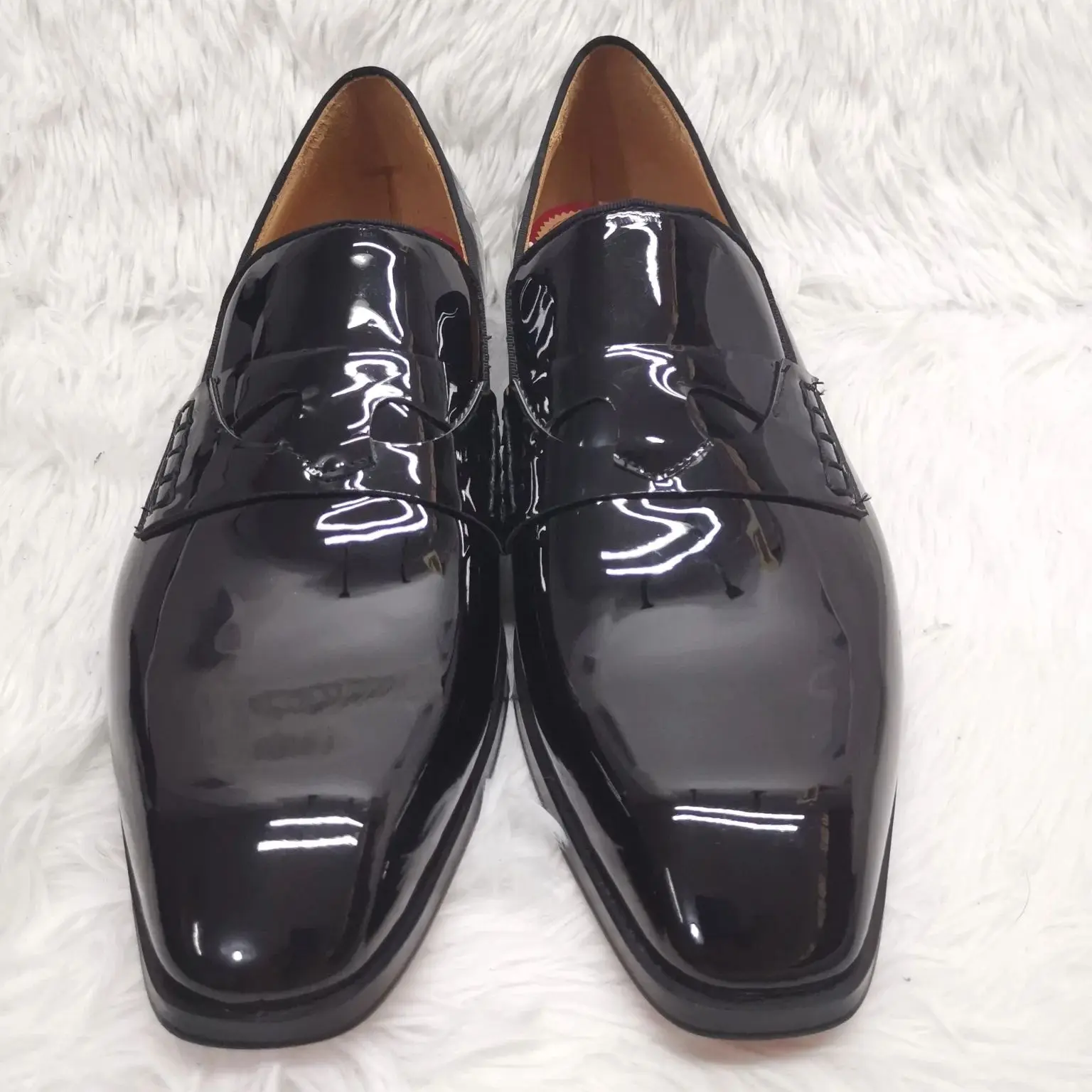 Black Square Toe Slip On Dress Shoes Men\'s Luxury Genuine Leather Formal Business Shoes Wedding Party Banquet Male Oxford Shoes