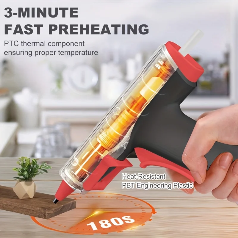 مسدس غراء ساخن لاسلكي، 20 وات، أسود، مع كابل USB-C، بطارية مدمجة 2600 مللي أمبير في الساعة، مناسبة للحرف اليدوية المدرسية والإصلاحات المنزلية