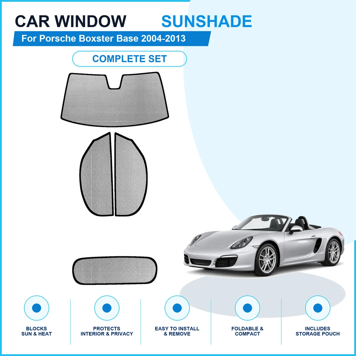For Porsche Boxster Base 2004-2013 Custom Full Set Window Sunshades Aluminum Foil Suction Cup Anti UV Privacy