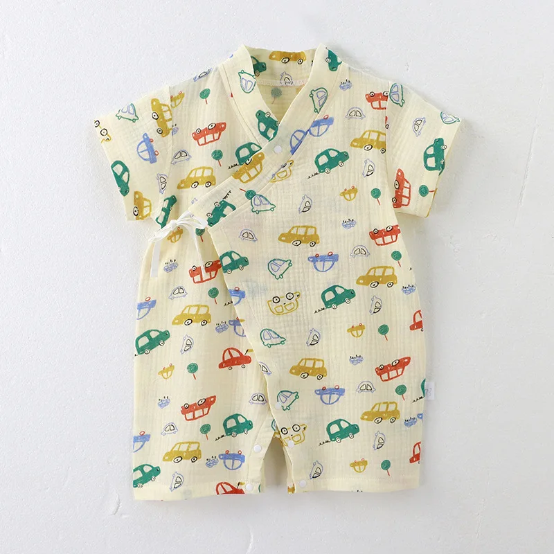 

Boys Girls ClothesThin Floral Cotton Shorts Sleeve laced Up Romper 0-12Month Newborn Summer Jumpsuit Baby