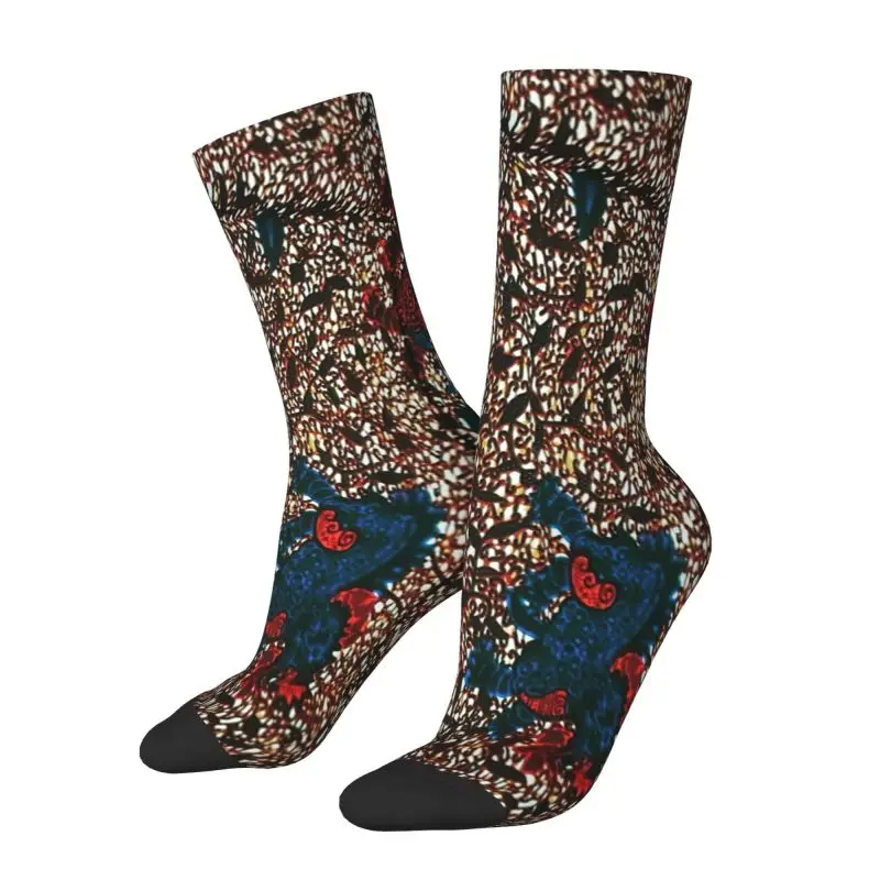 Kaus kaki pria, kaus kaki lelaki motif 3D lucu Unisex, kaus kaki kru seni terinspirasi Ankara Afrika