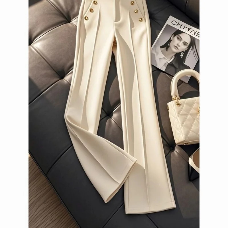 Semplicità Office Lady Pantaloni da abito in tinta unita Donna Primavera Autunno Moda Vita alta Gamba larga Tendenza Pantaloni casual All-match