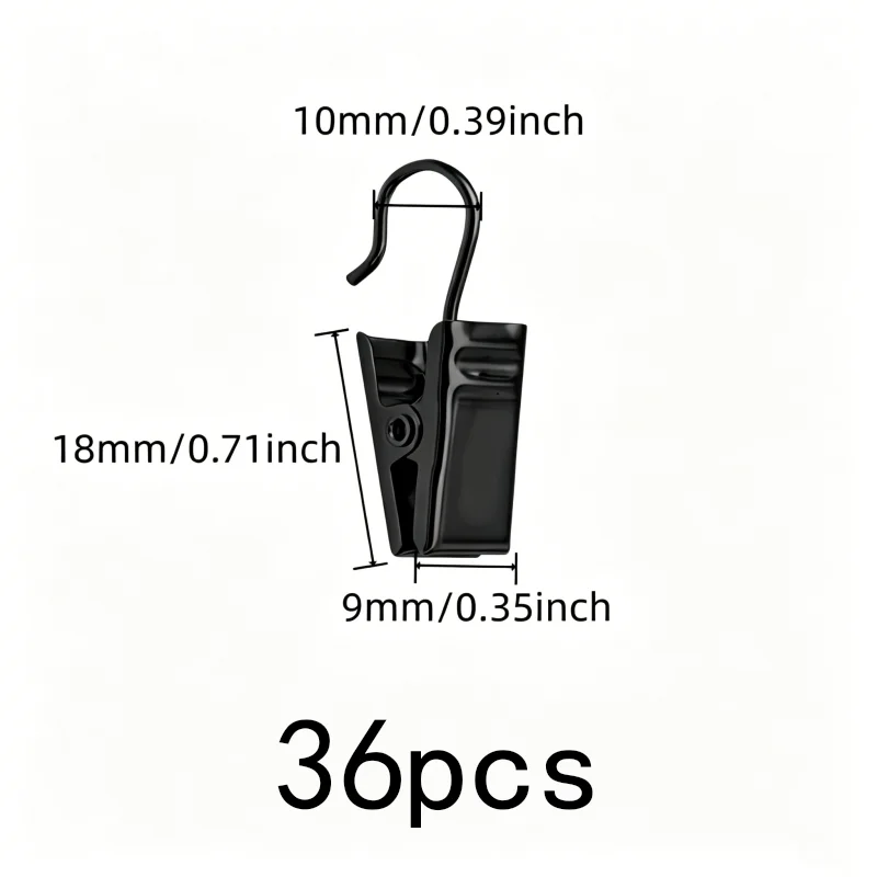 36 pcs Open Curtain Hooks, Silver Open-End Design, suitable for Small Item Hanging, Easy Slide On Rod