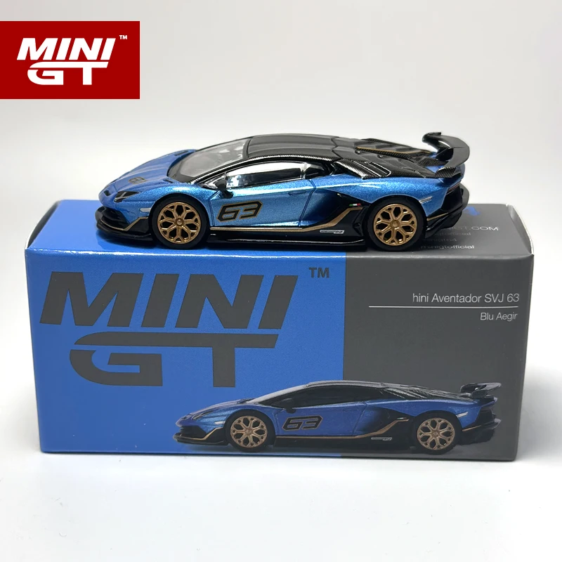 MINIGT 1:64 Aventador SVJ 63 Blue Aegir alloy car model 784