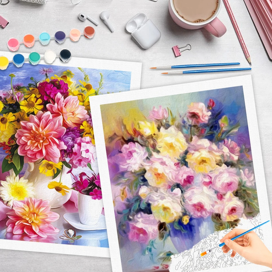 RUOPOTY Malen nach Zahlen Erwachsene Blume handgemaltes Ölgemälde auf Leinwand Aquarell Bild Zeichnung Diy Set Home Decor Artikel