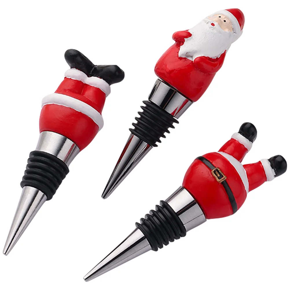 

3Pcs Xmas Wine Bottle Stopper Red Wine Toppers Sealing Decorative Santa Claus Party Accessories Bottle Stopper