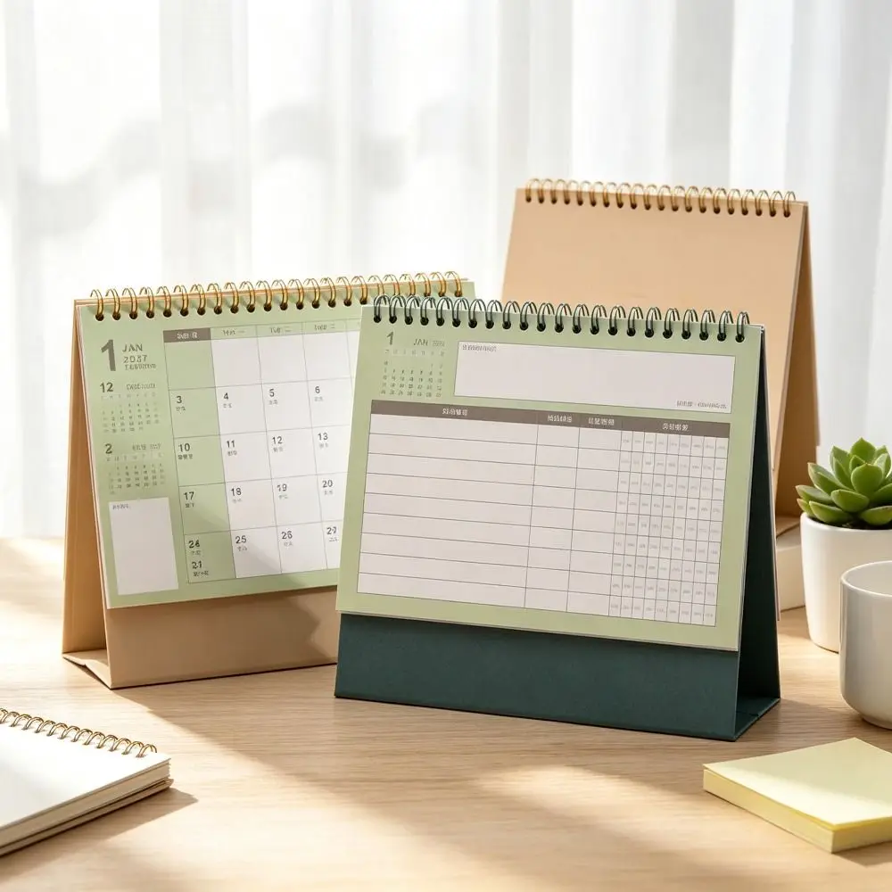 Paper 2027 Desk Calendar Morandi Color Spiral Binding Monthly Planner Desktop Size Monthly View Academic Planner Home Study