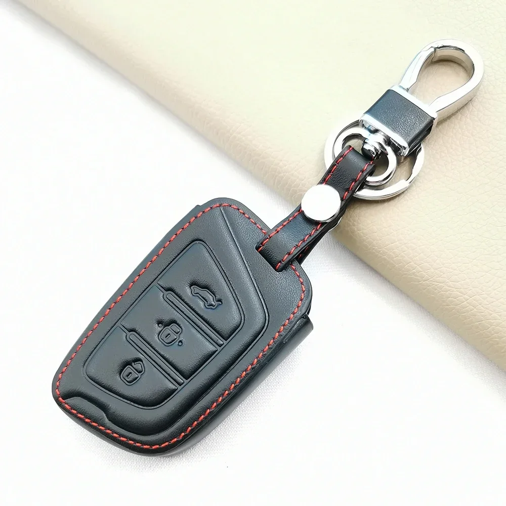 Leather Car Key Case Cover Fob For JAC JIAYUE A5 X4 X7 iC5 IEV S4 7S T8 Refine S4 S7 M6 3 Button Key Chain Protector Accessories