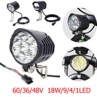 36/48/60V Electric Bicycle Light with Horn 18W 9/4LED Electric Scooter LED Front Light Waterproof Safety Warning Lamp for E-Bike