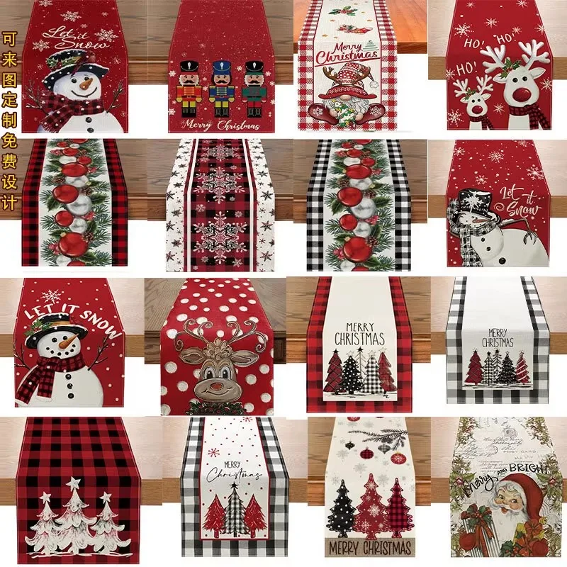 

New Christmas table flag, snowman, Santa Claus, printed dining table decoration