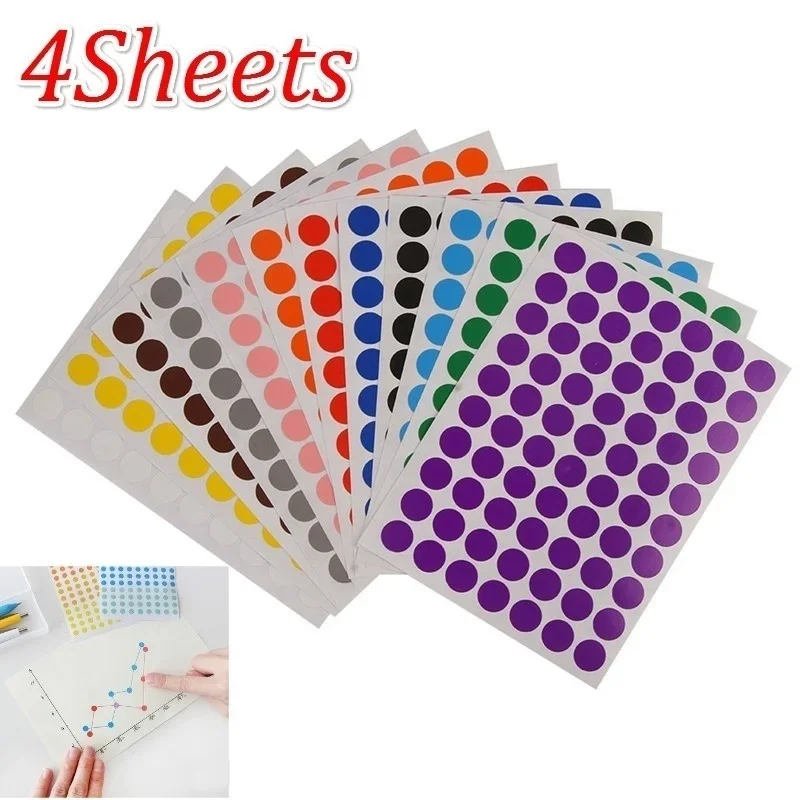 4Sheets Round Spot Circles Sealing Stikers Assorted Colors Colored Sticker Dots Coding Circle Dot Labels Diameter 10mm