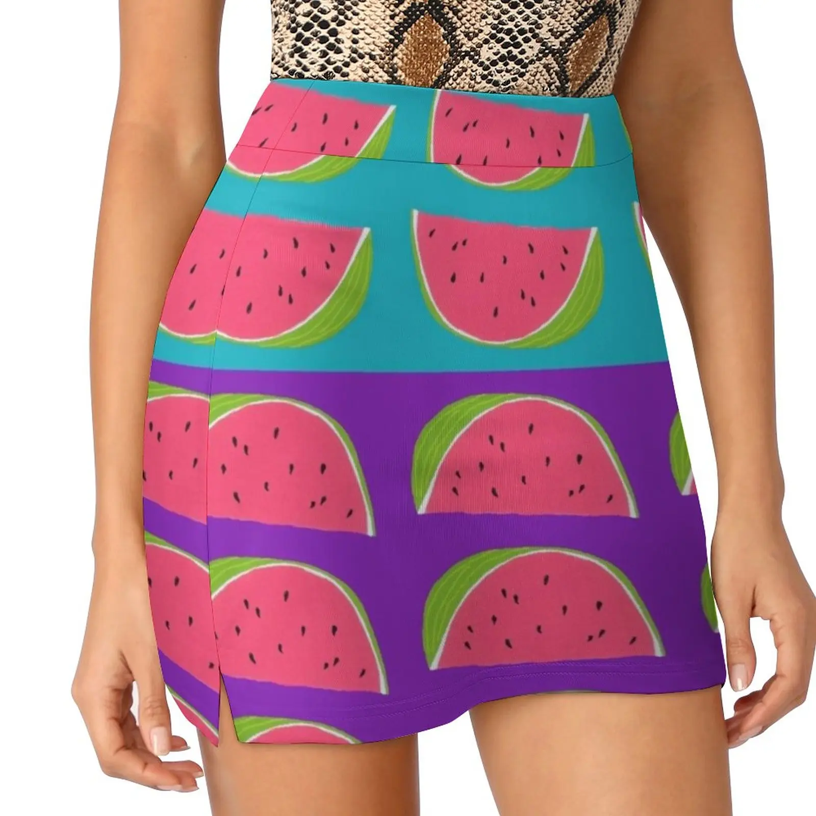 Watermelons Women's skirt Mini Skirts A Line Skirt With Hide Pocket Watermelon Fruit Pink Purple Green Teal Pattern Summer