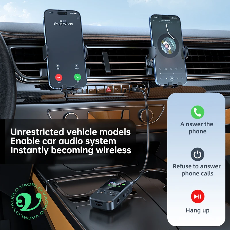 CLIP-ON Bluetooth 6.0 Audio Transmitter Receiver Color LED Display 3.5mm AUX TF HIFI Music Dual Stream Wireless Adapter With Mic