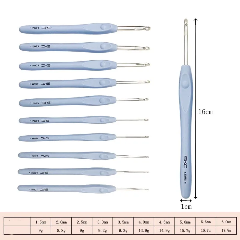 1 pz 1.5-6mm blu uncinetto manico in plastica morbida ago per maglieria in alluminio per donne adulti bambini bambini principianti