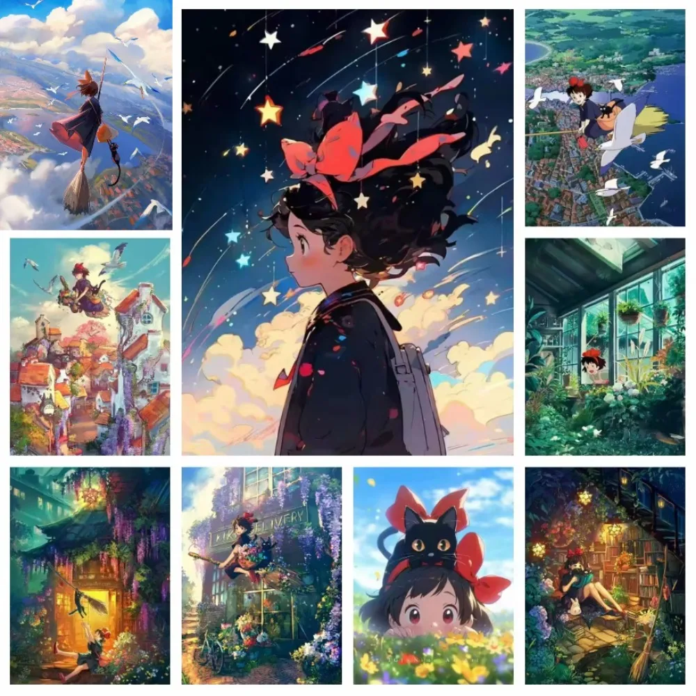 

Diamond paintings Cute Fly Anime Girl Cat Fantasy Cartoon Scenery Full Round/Square diamonds Art Mosaic Home Decor Gift