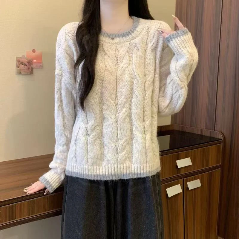 

Autumn O Neck Knit Sweaters for Women Winter Soft Thick Loose Warm Pullover Bf Fashion Long Sleeve Casual Jumpers New