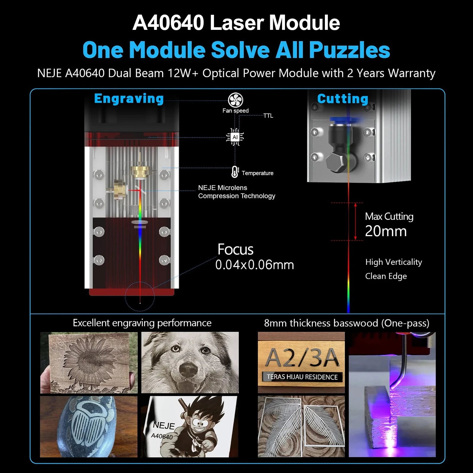 NEJE-Tête laser CNC haute puissance, 80W, avec assistance à l\'air, TTL Tech Set pour bricolage, machine à graver, découpe du bois et du métal