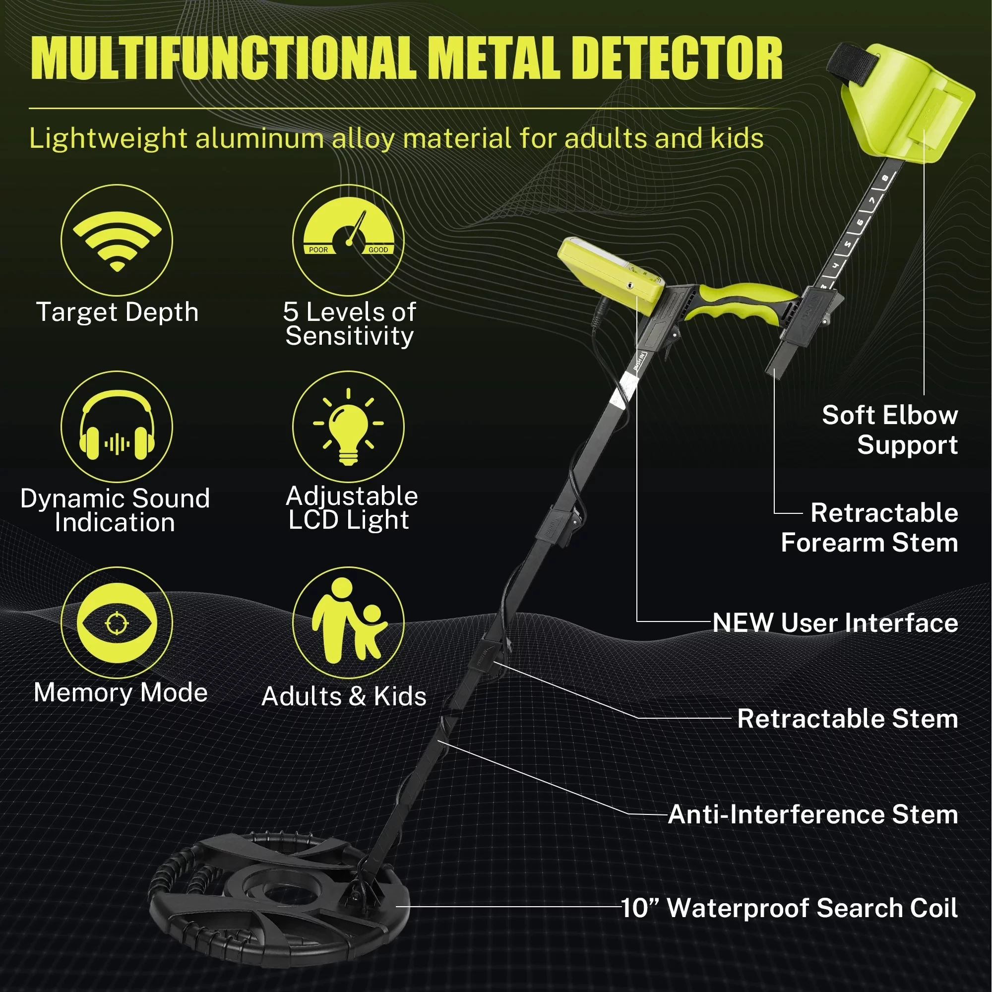 Professional Metal Detector, Gold Finder, Treasure Hunter, Powerful Waterproof Coil, Large LCD Display, New, M55B