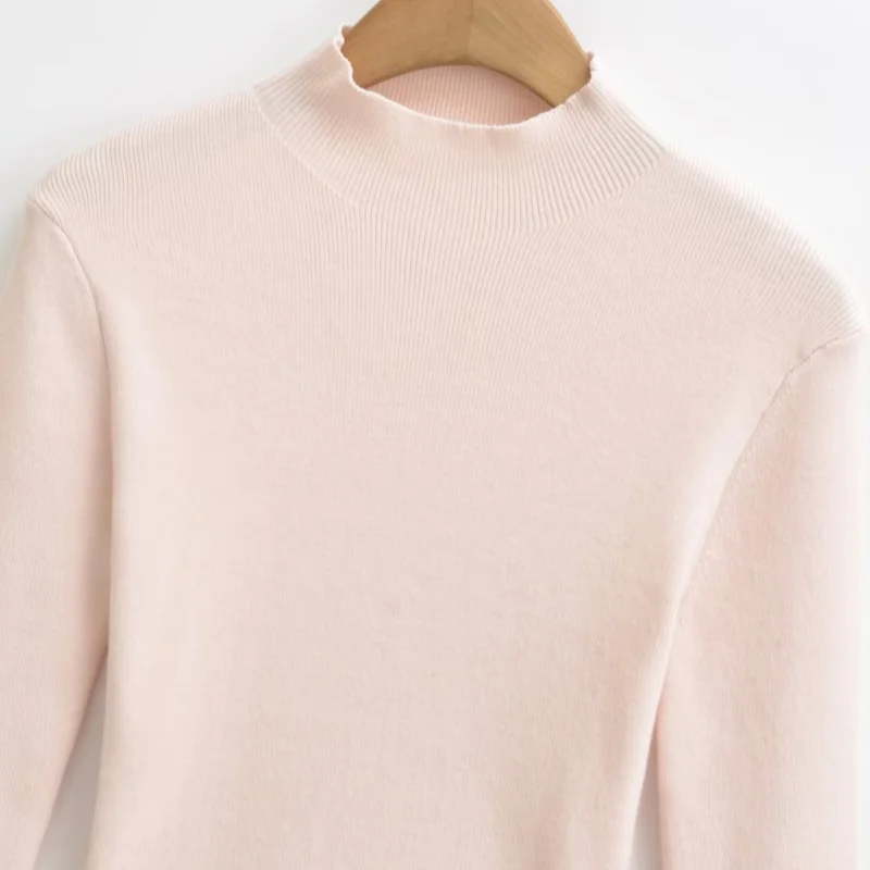 Women's  Color Half High Collar Knitted Long Sleeve Sweater Spring Autumn Inner Wear Overhead Base Top Slimming Effect