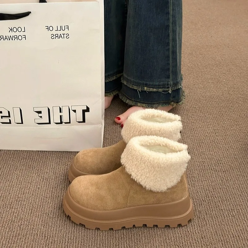الشتاء خمر مكتنزة النساء الفراء بطانة الثلوج الأحذية موجزة الارتفاع زيادة أحذية السيدات في الهواء الطلق الراحة الدافئة القطن الجوارب القصيرة #3