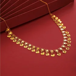 Women's 9999 24K Real Gold Dubai African Love Geometric Tassel Necklace, Niche Design, High-end Clavicle Chain