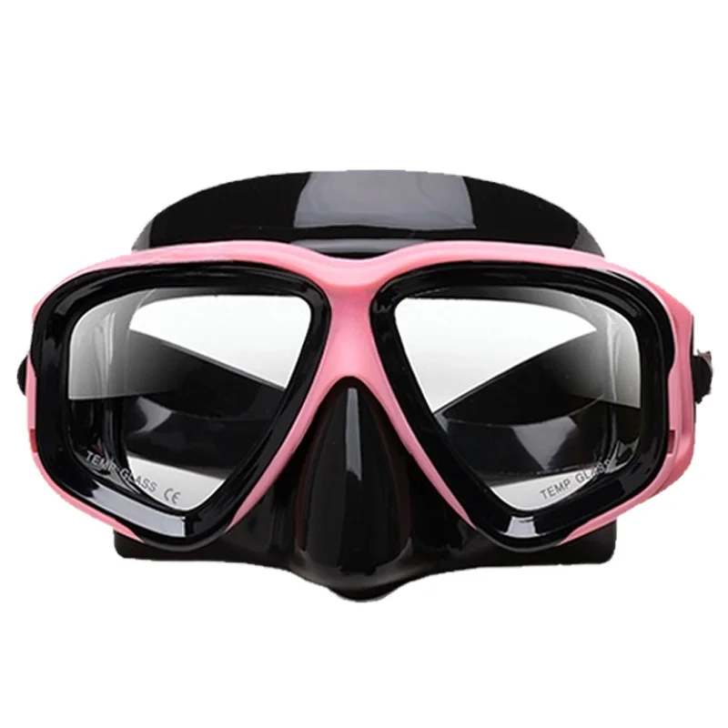 Diving Mask Scuba Snorkel Set Explosion-Proof Myopia Lens,with Anti-Fog Spray, Adult  Swimming Tube Easy Pink