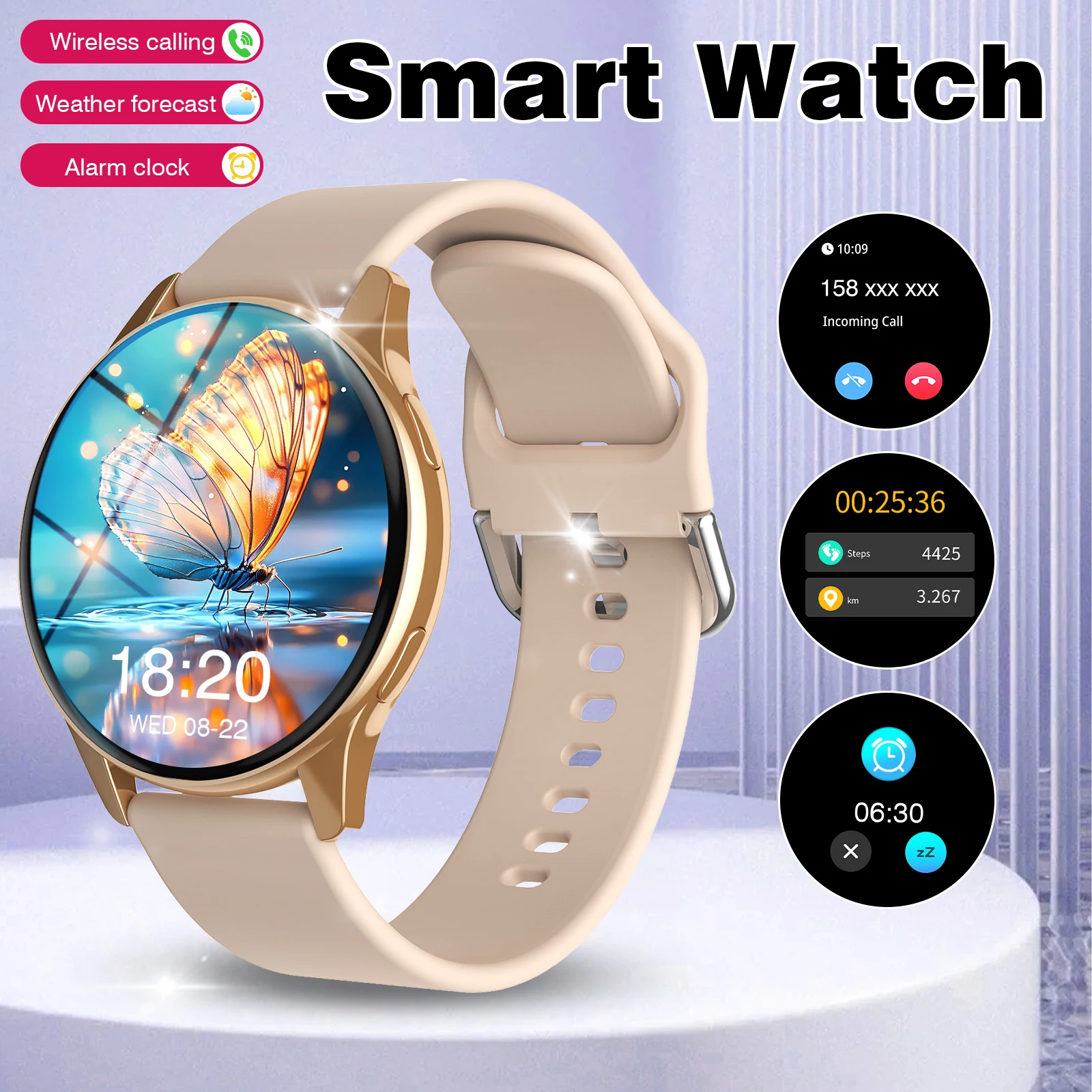 ساعة ذكية، تذكير بالمكالمات، عرض تذكير بالرسائل، وضع رياضي متعدد، تشغيل الموسيقى، مناسبة للرجال/النساء #1