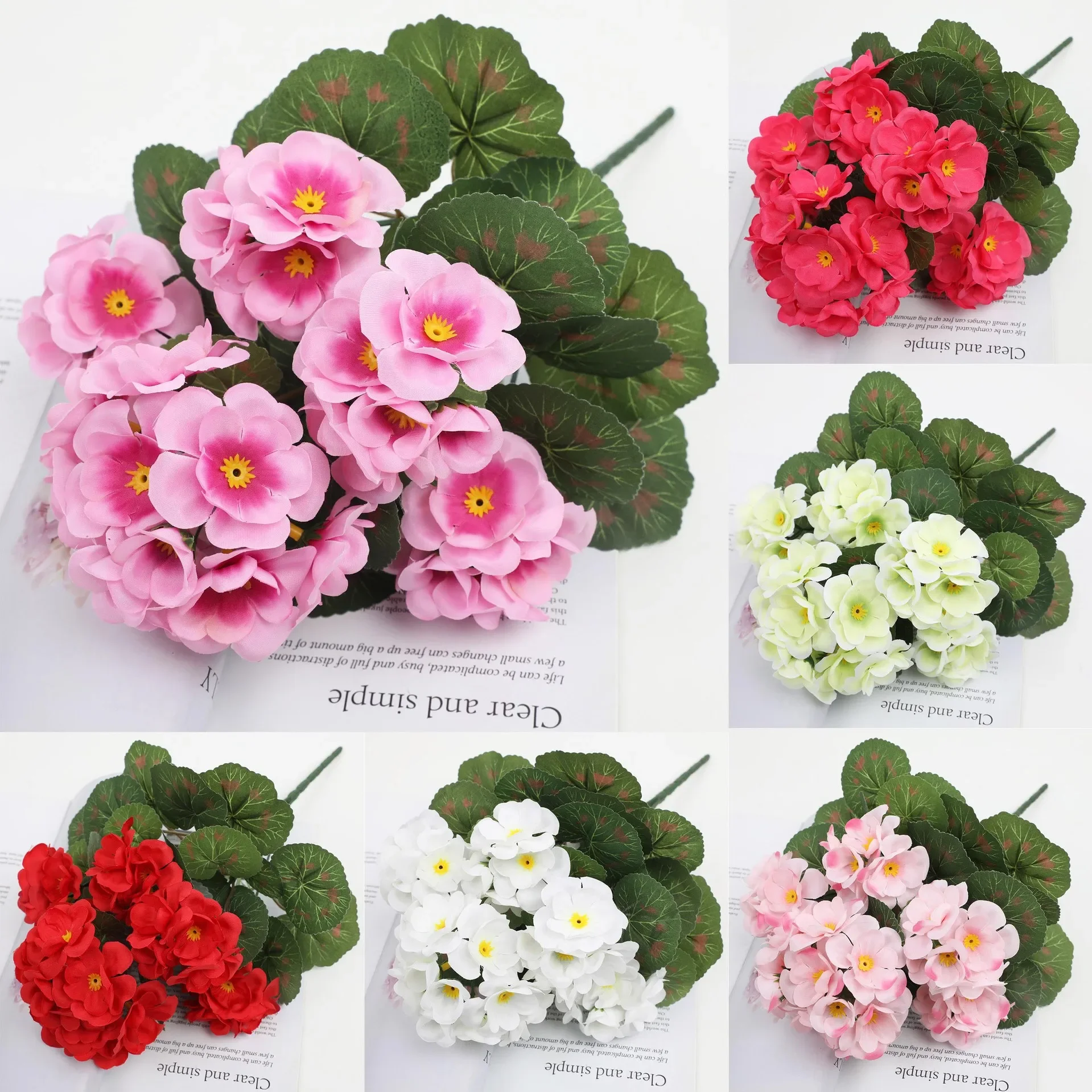 Retro Artificial Begonia Flowers For Vase Christmas Wedding Home Room Decoration Outdoor Geranium Party Fake Plant Bride Bouquet