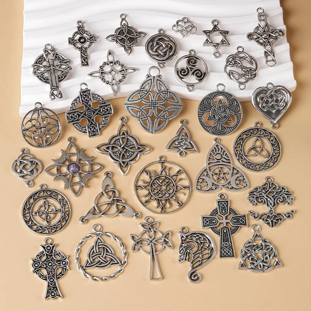 قلادة عقدة ريترو كيت، إكسسوار مجوهرات مصنوع من خليط معدني متعدد المواصفات، قلادة على شكل زهرة نجمة أربعة مدببة