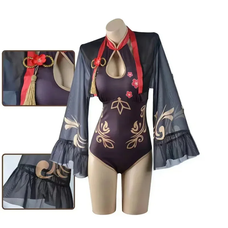 لعبة أنيمي Genshin impts Hu Tao تأثيري زي للنساء ، مثير 2 قطعة ملابس السباحة ، الصيف ثوب السباحة الشاطئ ، لطيف ارتداءها ، ملابس السباحة