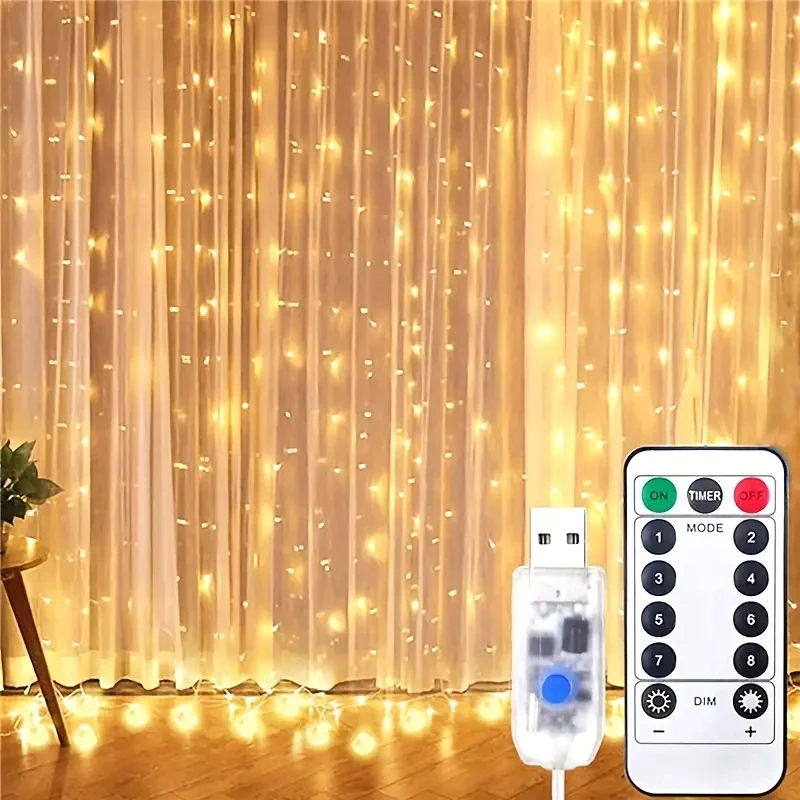 

8 Modes Window String Lights Wedding Party Christmas Decoration Curtain Lights Bedroom Home USB Remote Festoon Led Fairy Light