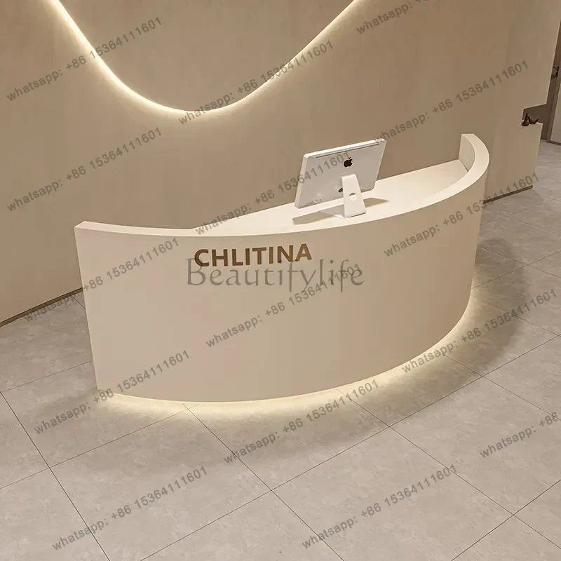 ld Curved Luxury Reception Desks Modern Restaurant Led Shop Beauty   Unique Display Long Mostrador Lounge Furniture