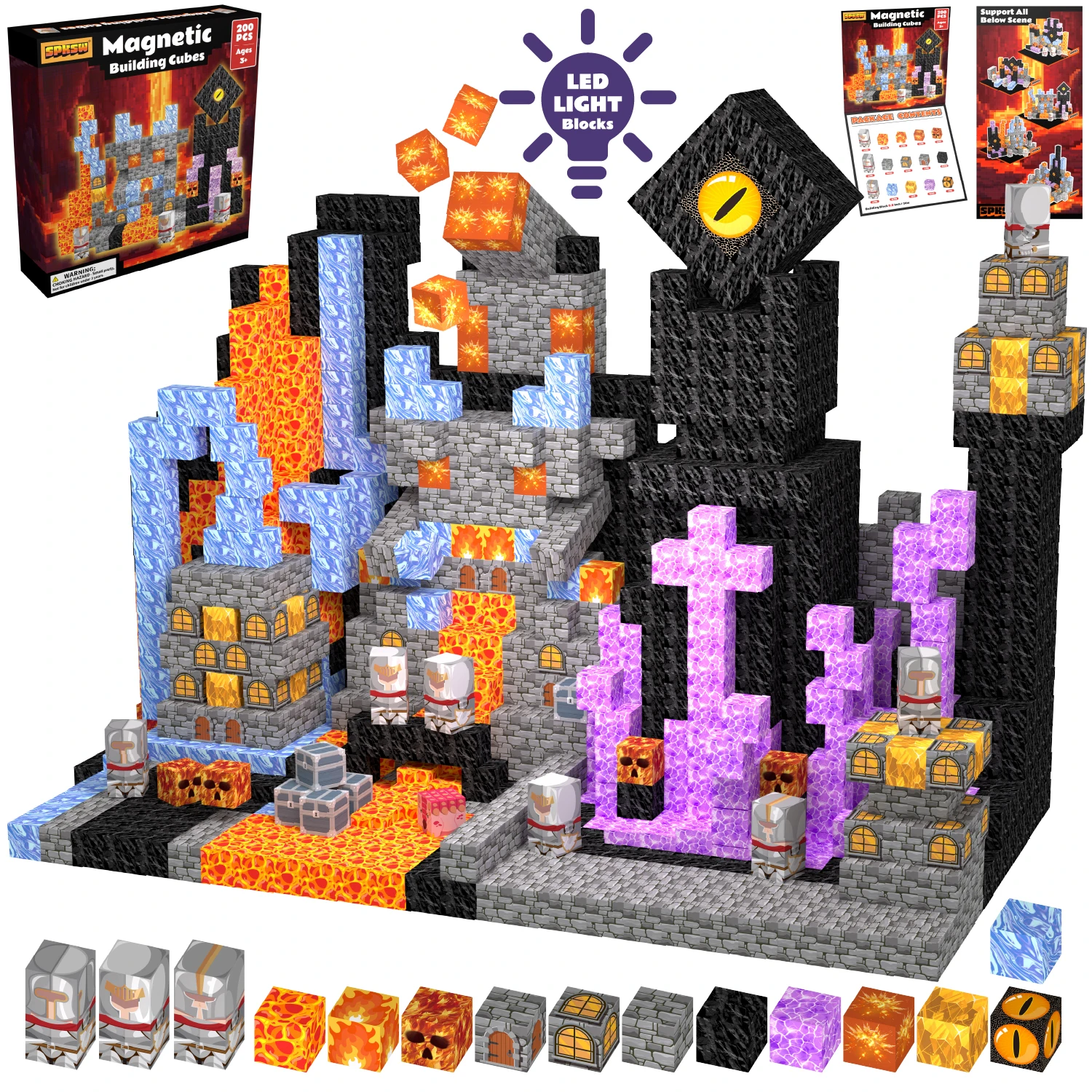 

NEW Magnetic Cubes Magma Dungeon 3D Model, Creative DIY Building Bricks, STEM Construction Toy, Game Theme Room Decor Gift