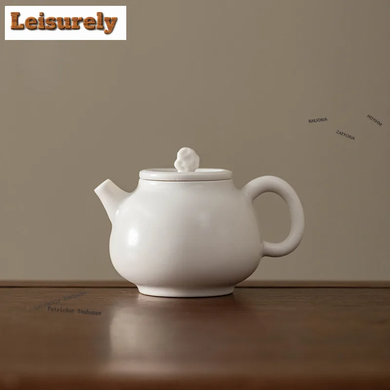 HOYIHM 100ml Cherish White Matte Glaze The Taihu Lake Stone Teapot Antique Tea Infuser Pot Tea Brewing Kettle With Ball Hole Cha