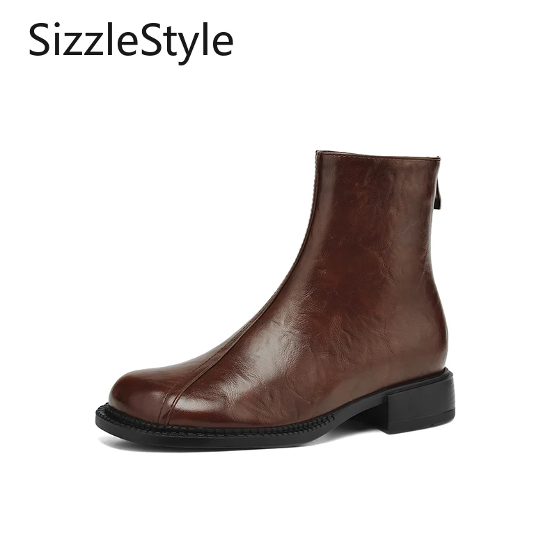 

Retro Style Round Toe Stitching Solid Color Rear Zipper Short Barrel Fashion Boots