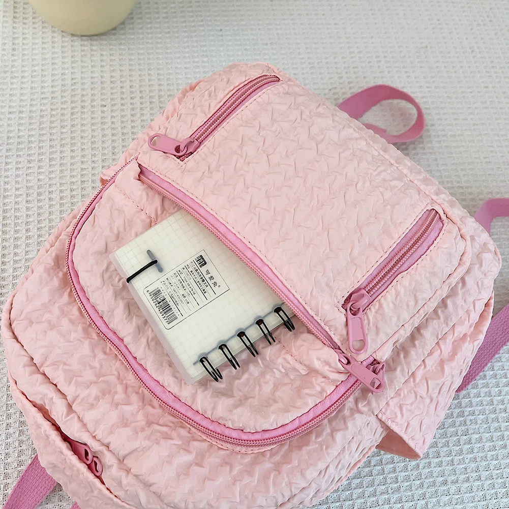 Students Backpack Solid Color Nylon School Handbag Multi-Pocket Folds Lightweight Scratch Resistant Adjustable Daily Leisure