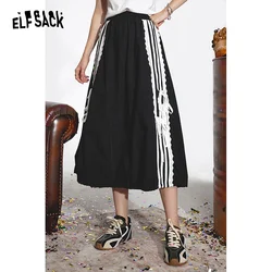 ELFSACK 2024 Summer New Arrivals Lace patchwork high waisted midi skirt for women's casual sports mid length skirt