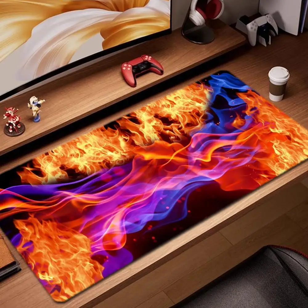 

Коврик для мыши с цветным пламенем, игровые аксессуары, коврик для клавиатуры, XXL, большой запирающий край, 900X400 мм, настольный коврик, игровой коврик для мыши