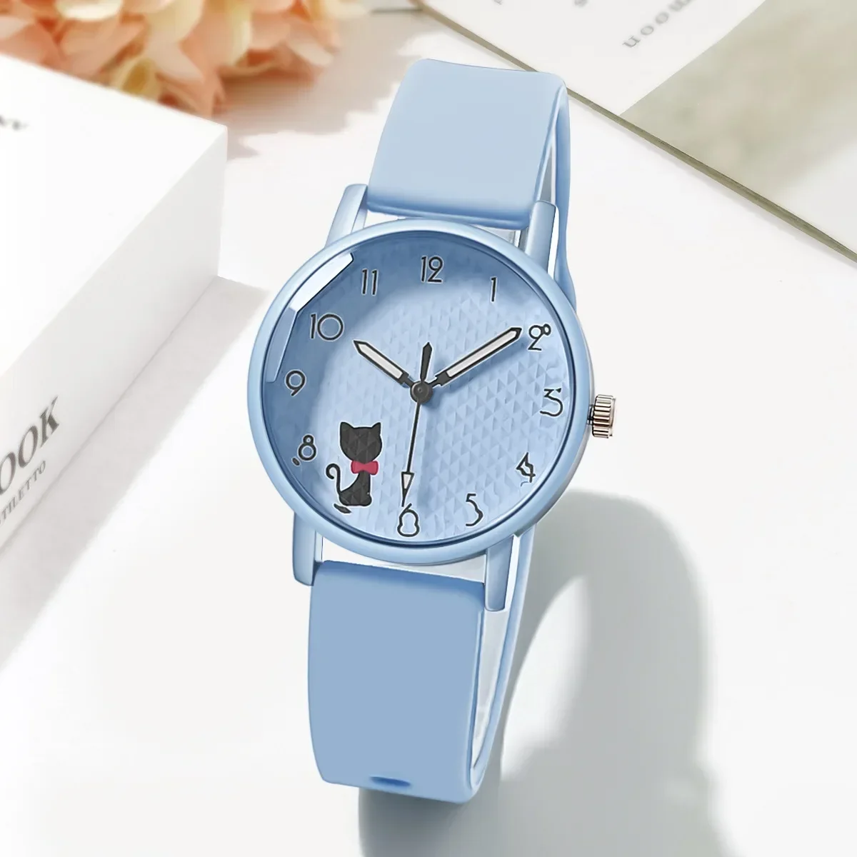 Montre à quartz en silicone pour étudiant, joli bracelet chat, montres-bracelets pour enfants, montres de sport pour femmes, 2024