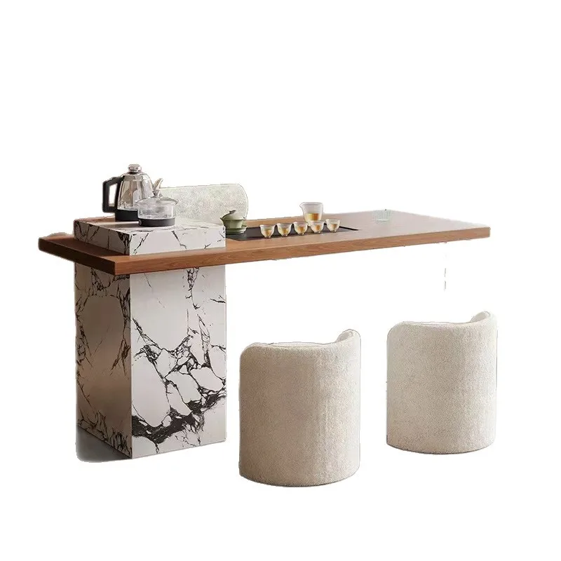 

Solid wood balcony tea table island combination small apartment household slate light luxury high sense