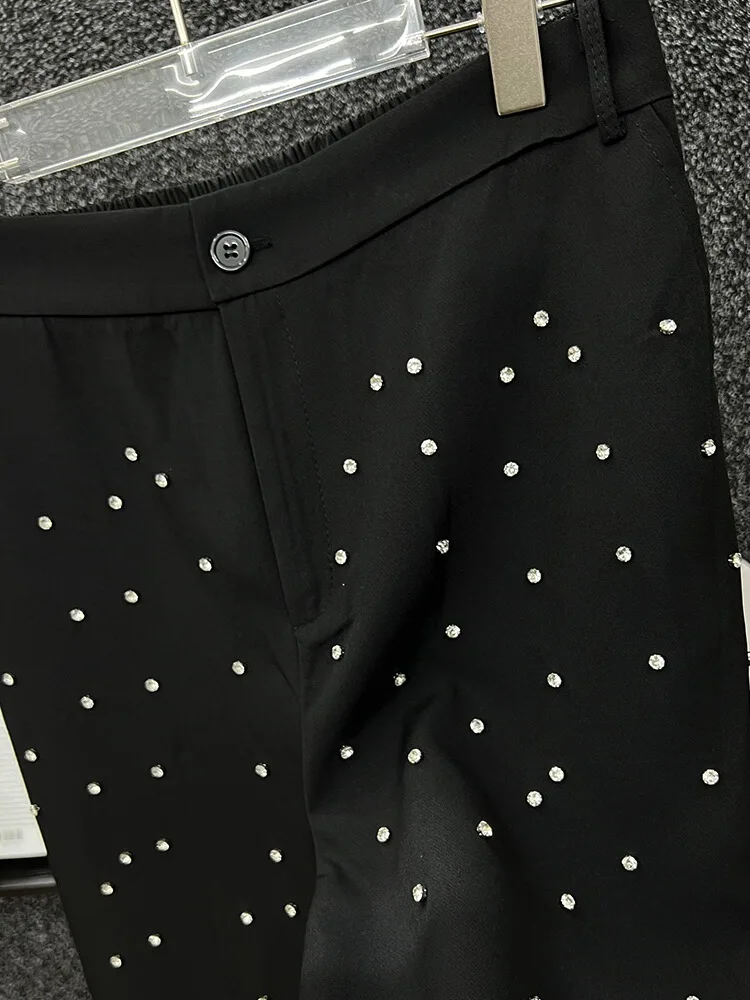 High-End Black Rhinestone Small Suit Pants Men's Straight Casual Long Pants Men's Loose 2024 Spring Summer All-Match Suit Pants