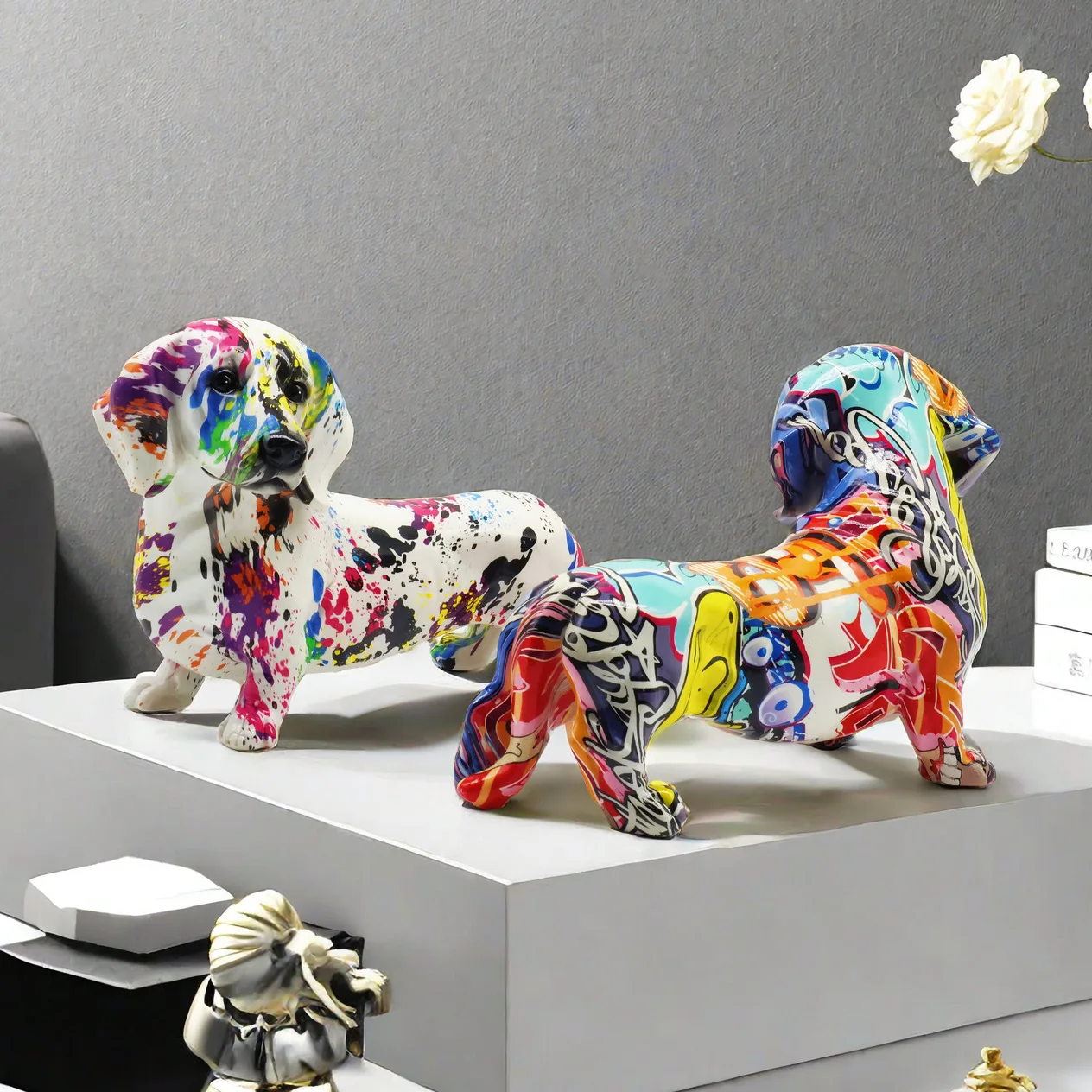 

Creative Colorful Sausage Dog Ornament Home Entrance Living Room Wine Cabinet Decoration Office Desktop Resin Crafts