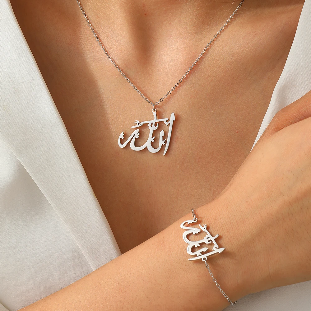 Stainless Steel Set Arabian Elemental Rune Necklace Bracelet Combo Two Piece Special Premium for Women Jewelry Everyday Wear