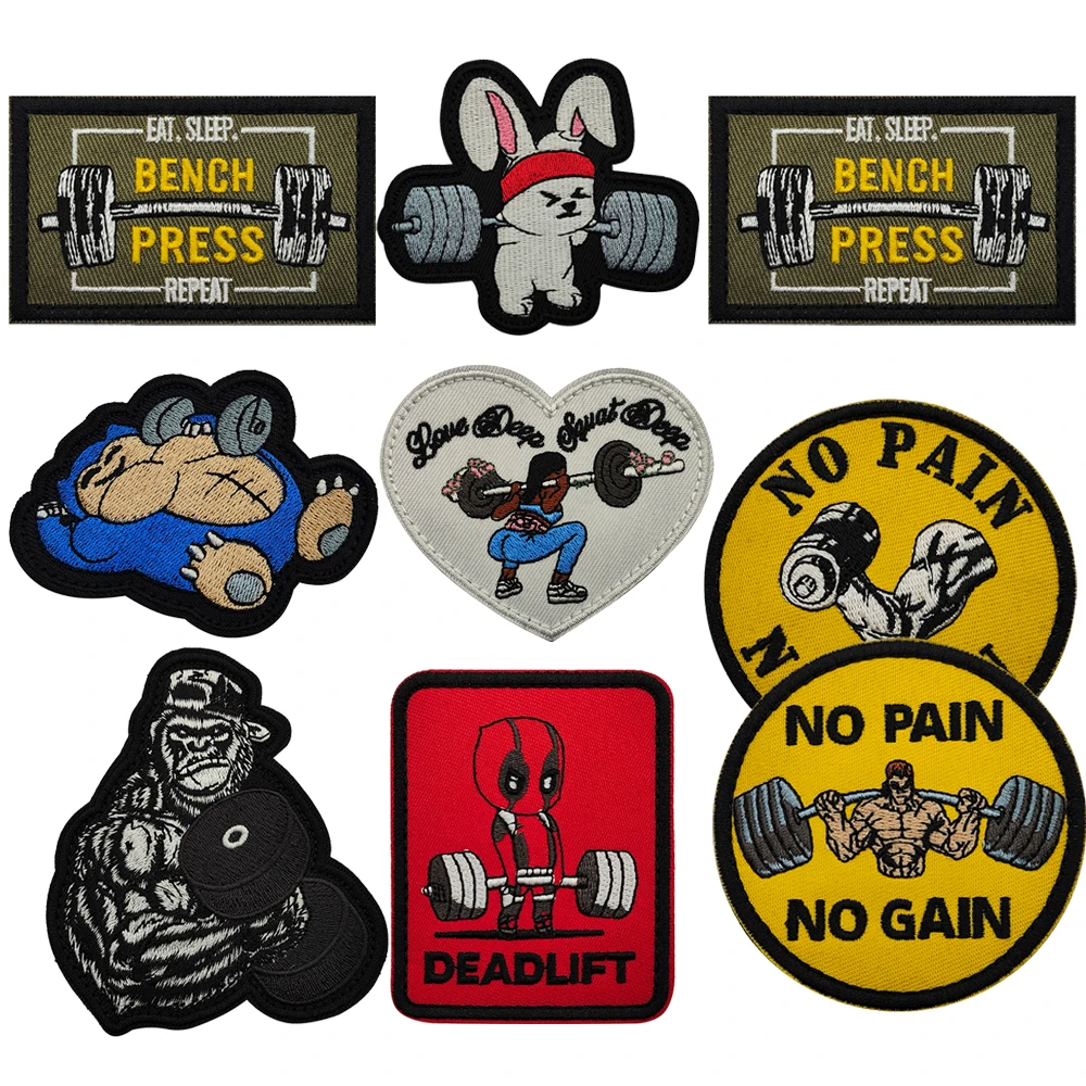 Stickerei Spaß Tier Doing Sport Patch Stoff Tuch DIY Fitness Sport Patch Kaninchen Gorilla Gewichtheben Patch Für Jacken Tasche
