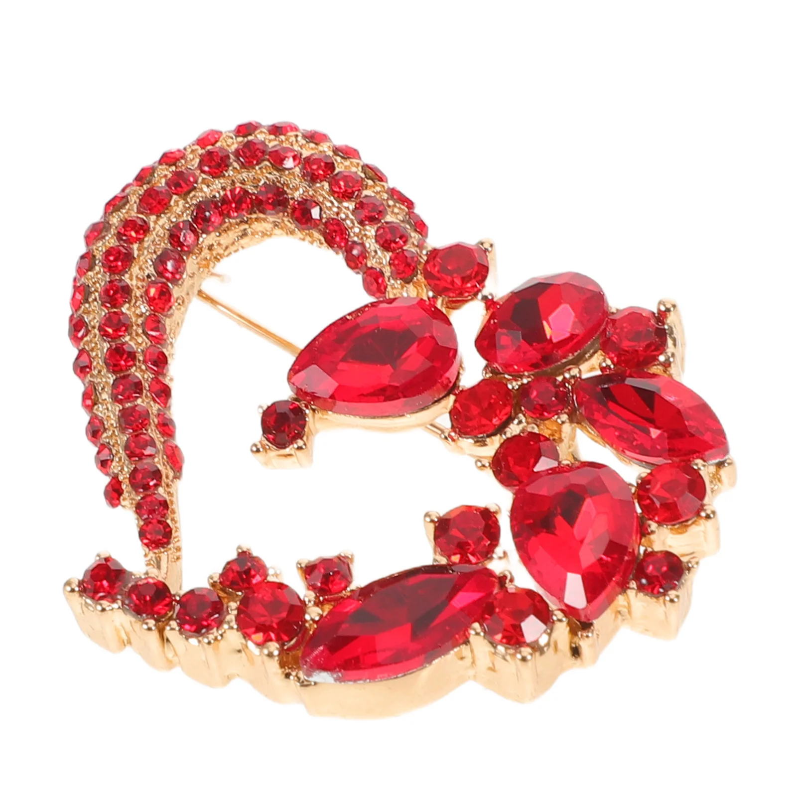 الأحمر حجر الراين القلب بروش عيد الحب وشاح الزفاف شال التلبيب دبوس مجوهرات النساء دبوس بروش دبابيس الزفاف #1